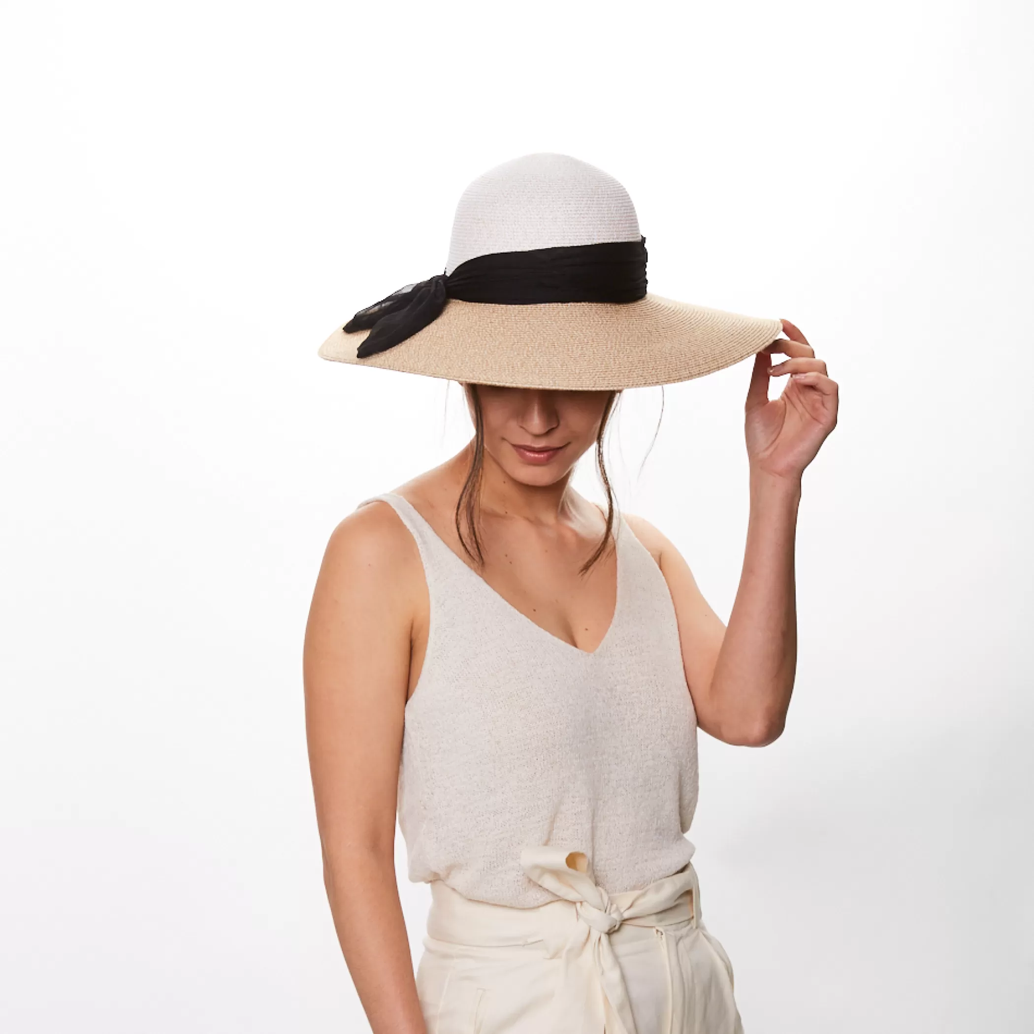 Sale Honey In Bone/Sand With Black Scarf Women Sunhat